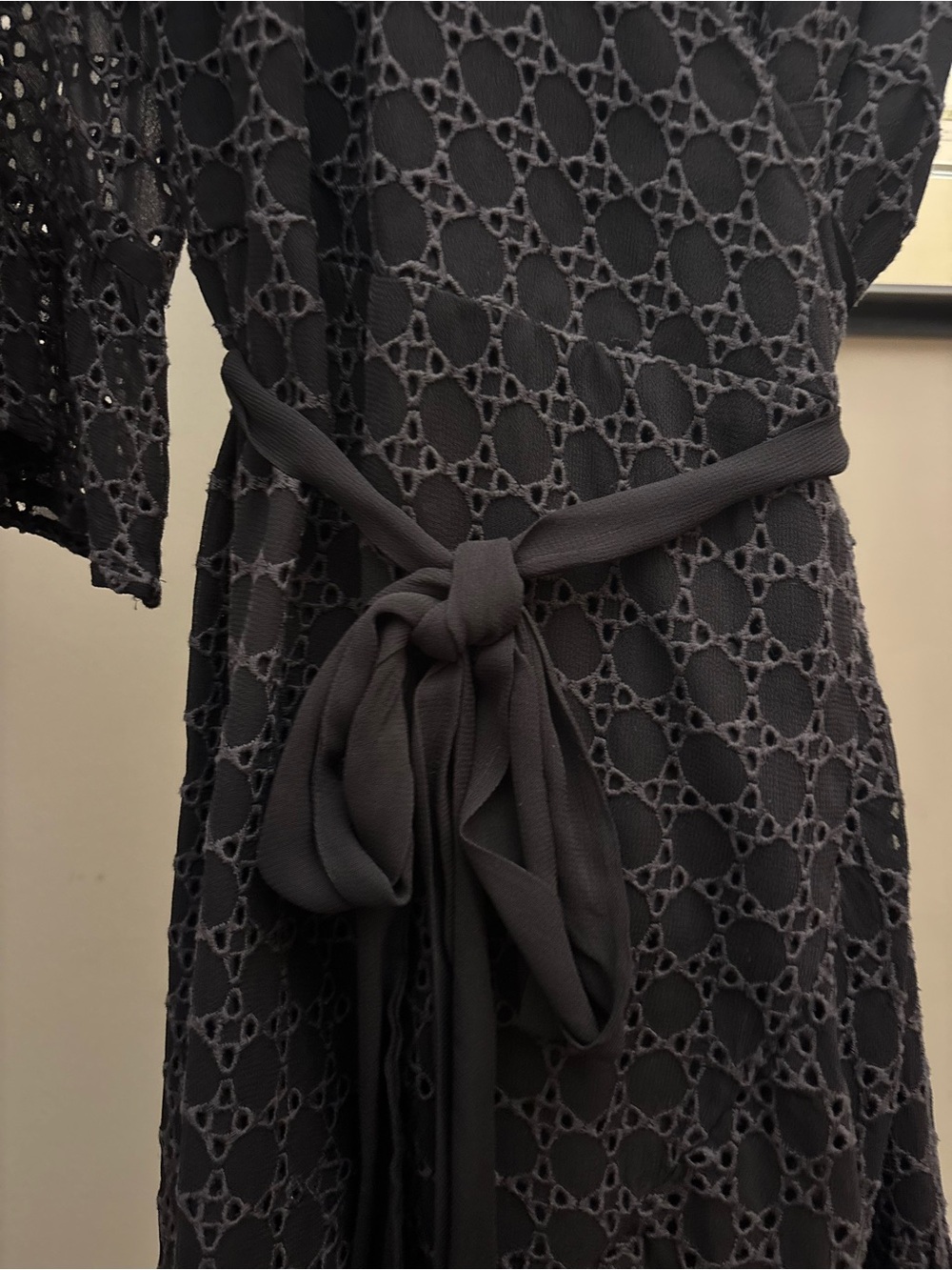 AllSaints Marlow Ette Black Eyelet Lace Wrap Mini Dress US 8 UK 12 - Picture 4 of 6
